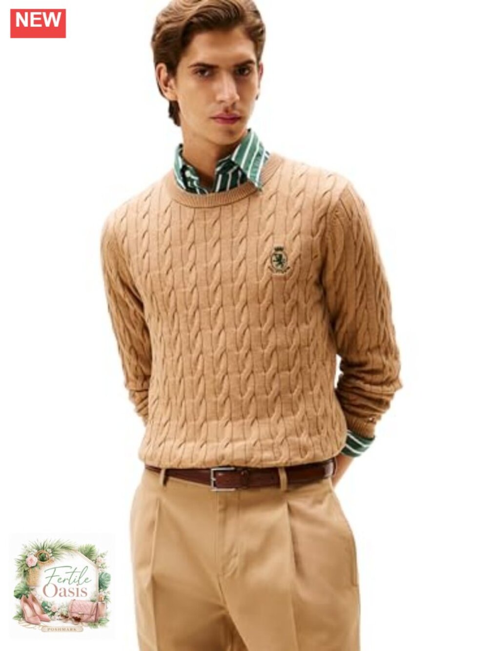 Men's Tommy Hilfiger Cable Knit Crewneck Sweater Lightweight 100% Cotton